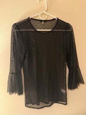 Soprano Black Sheer Polka Dot Mesh Top